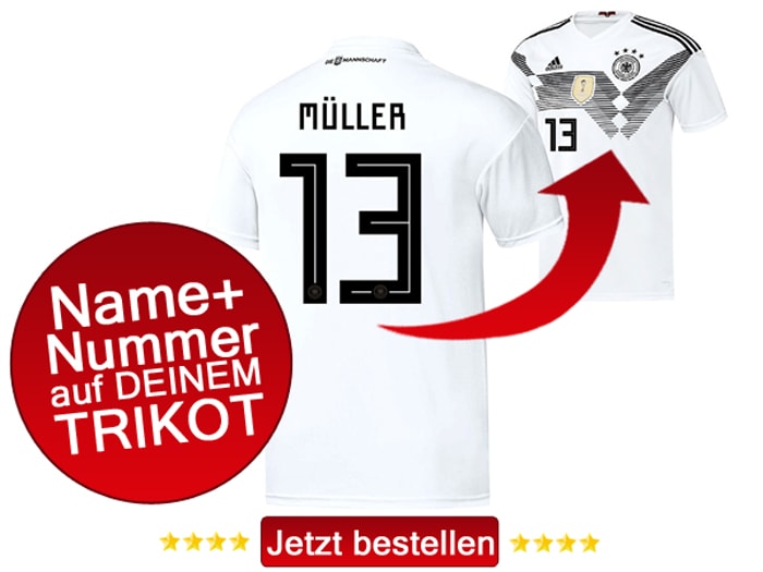 Jetzt das neue DFB Trikot mit Beflockung und Spielername und Trikotnnummer bestellen.